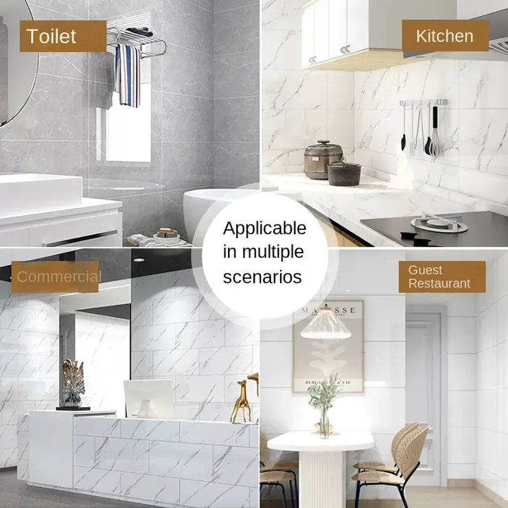 Adhesive Marble Wallpaper Waterproof Wall Stickers Kitchen Bathroom Living Room TV Background Renovation Wallboard Decor