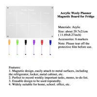 Fridge Blank Calendar Memo Board Dry Erase Calendar 6 Markers & Eraser
