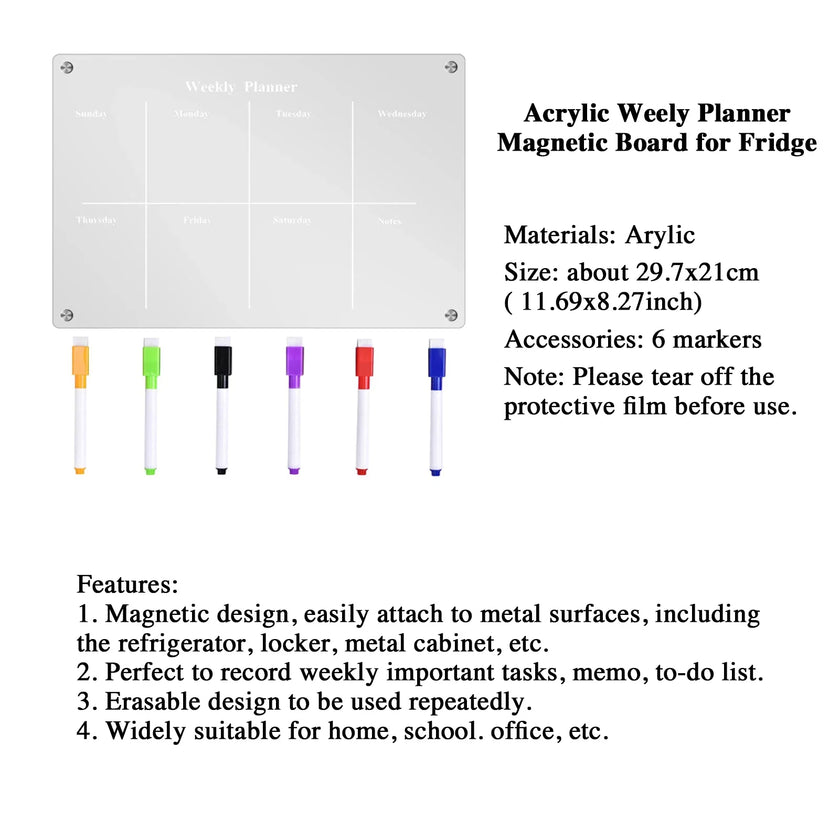Fridge Blank Calendar Memo Board Dry Erase Calendar 6 Markers & Eraser
