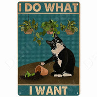 Happy Retro Tin Sign Tuxedo Cat Metal Sign Golfing Cat Plaque Poster Home Cafe Bar Bathroom Wall Decor