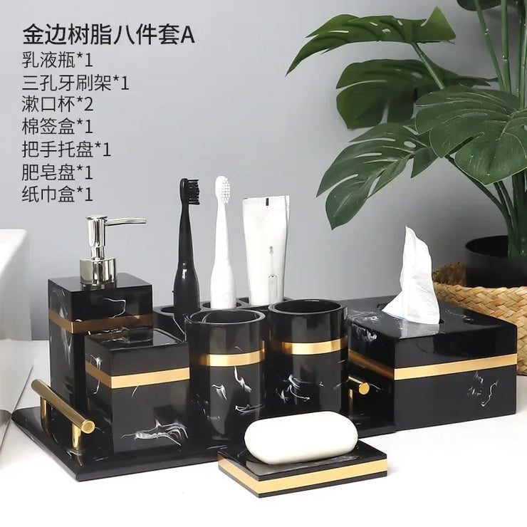 European 8 Piece Hotel Bathroom Accessories Set Restroom Toiletries Shampoo Bottle Soap Box Storage Trays Decorative Home Decore