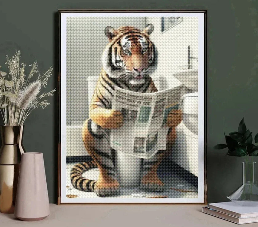 5D DIY Diamond Painting Cat Lion Tiger Toilet Reading Newspapers Diamond Mosaic Funny Bathroom Animal Embroidery Art Decoration