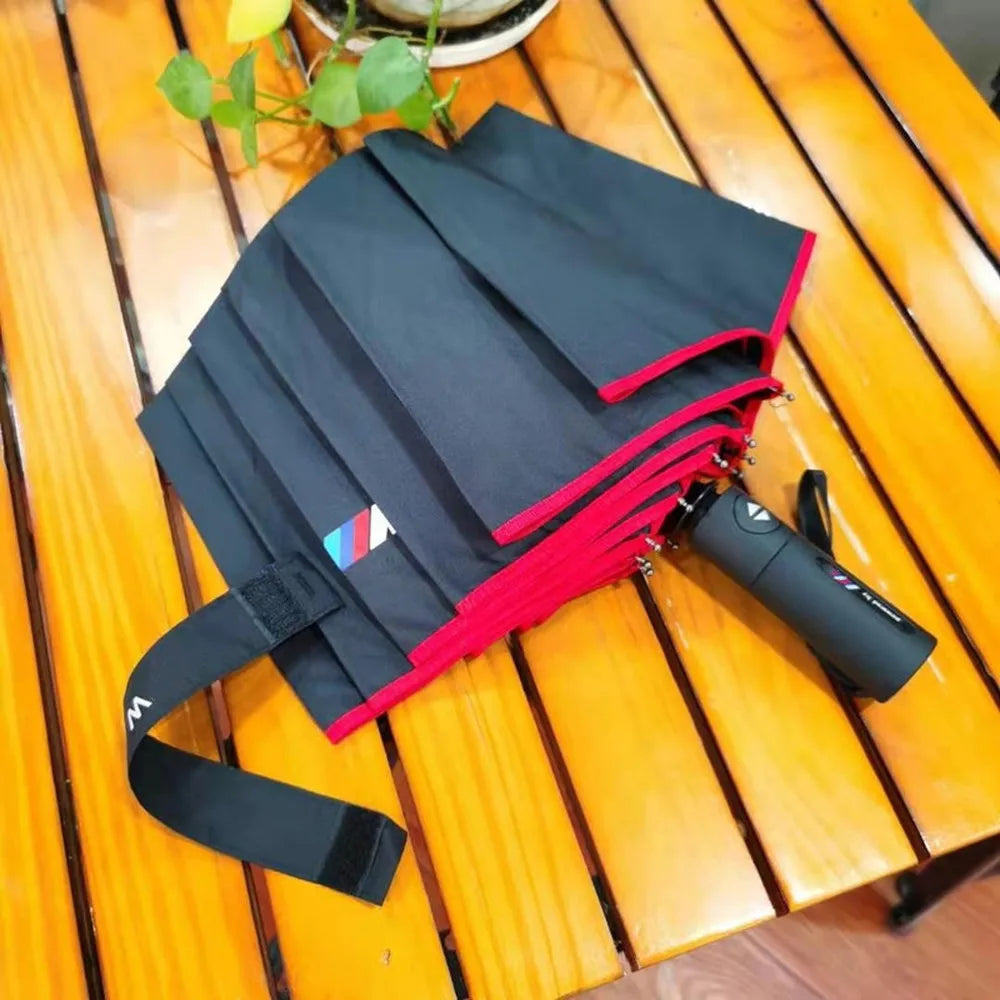 Original For BMW 4S shop car umbrella red edge 10 bone high-end automatic folding umbrella for rain shine umbrella with M logo
