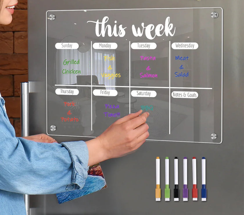 PYLV Fridge Magnet Sticker Calendar Board Planner Reusable Magnetic Dry Erase Board Schedule Transparent Acrylic Fridge Message