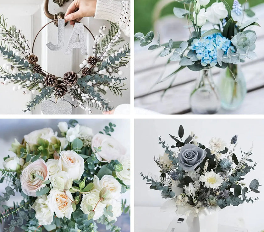 Yannew 12pcs Artificial Eucalyptus Stems Silver Dollar Greenery Fake Plants for Wedding Bouquet Floral Arrangement Home Decor