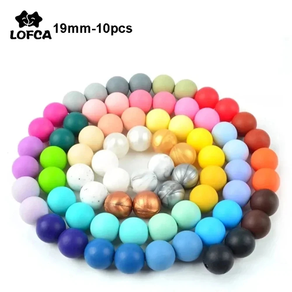 LOFCA 10pcs 19mm Silicone Beads Teething Chew Beads Food Grade Teether Necklace BPA Free Diy Jewelry Baby Teether Toy Pacifier