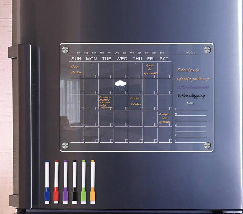 Magnetic Fridge Calendar Reusable Fridge Planner Reusable Magnetic Monthly Calendar with Scratch-proof Board Marker for Fridge