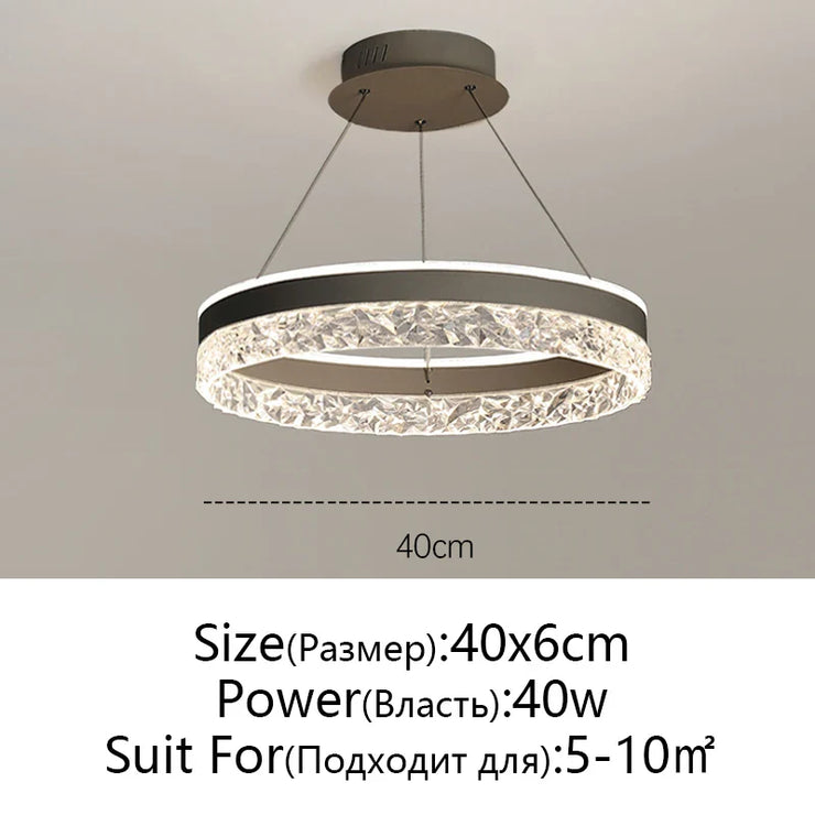 Minimalist Modern Led Chandelier Home Lighting Crystal Rings Ceiling Mounted Chandelier Lighting Hanging Lamp Black&White Frame