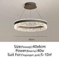 Minimalist Modern Led Chandelier Home Lighting Crystal Rings Ceiling Mounted Chandelier Lighting Hanging Lamp Black&White Frame