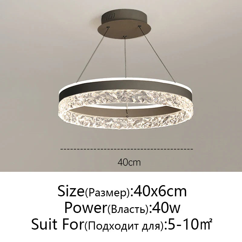 Minimalist Modern Led Chandelier Home Lighting Crystal Rings Ceiling Mounted Chandelier Lighting Hanging Lamp Black&White Frame